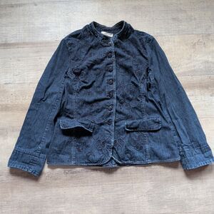 Coldwater Creek Misses Size 16 Denim Jacket Shaped Fit embroidered EUC